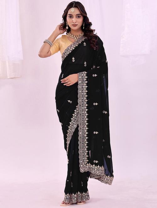 women solid with work embroidered saree with blouse - 22019212 -  Standard Image - 0