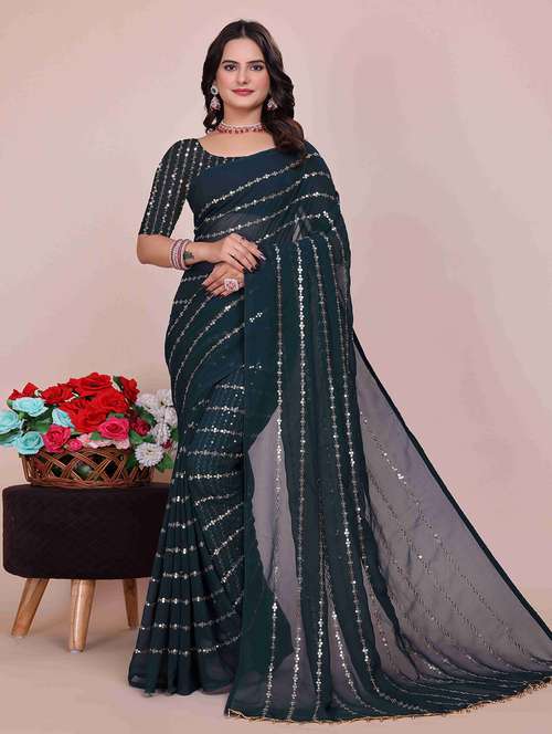 women solid with work embroidered saree with blouse - 22019248 -  Standard Image - 0
