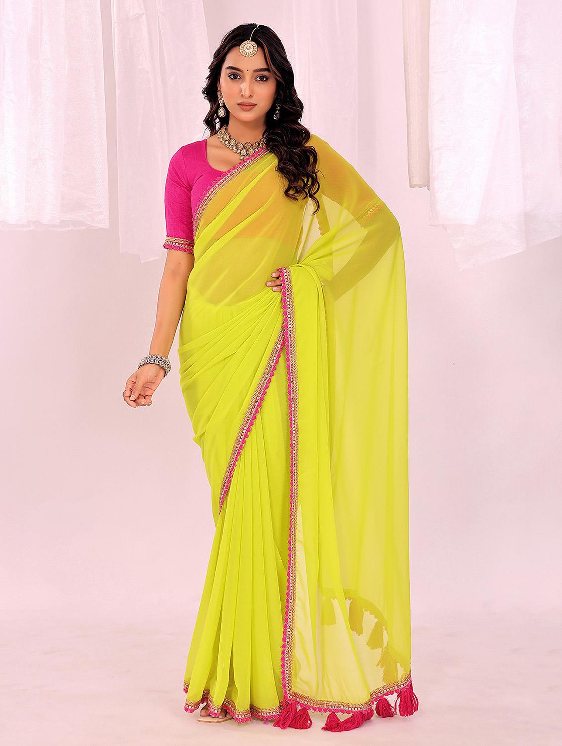 women solid with bordered saree with blouse - 22019259 - Zoom Image - 0