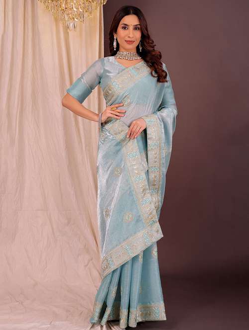 women solid with work embroidered saree with blouse - 22019306 -  Standard Image - 0