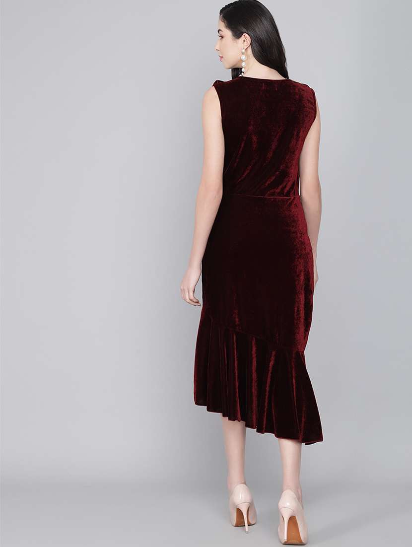 women solid sleeveless velvet tiered dress - 22019314 -  Standard Image - 3