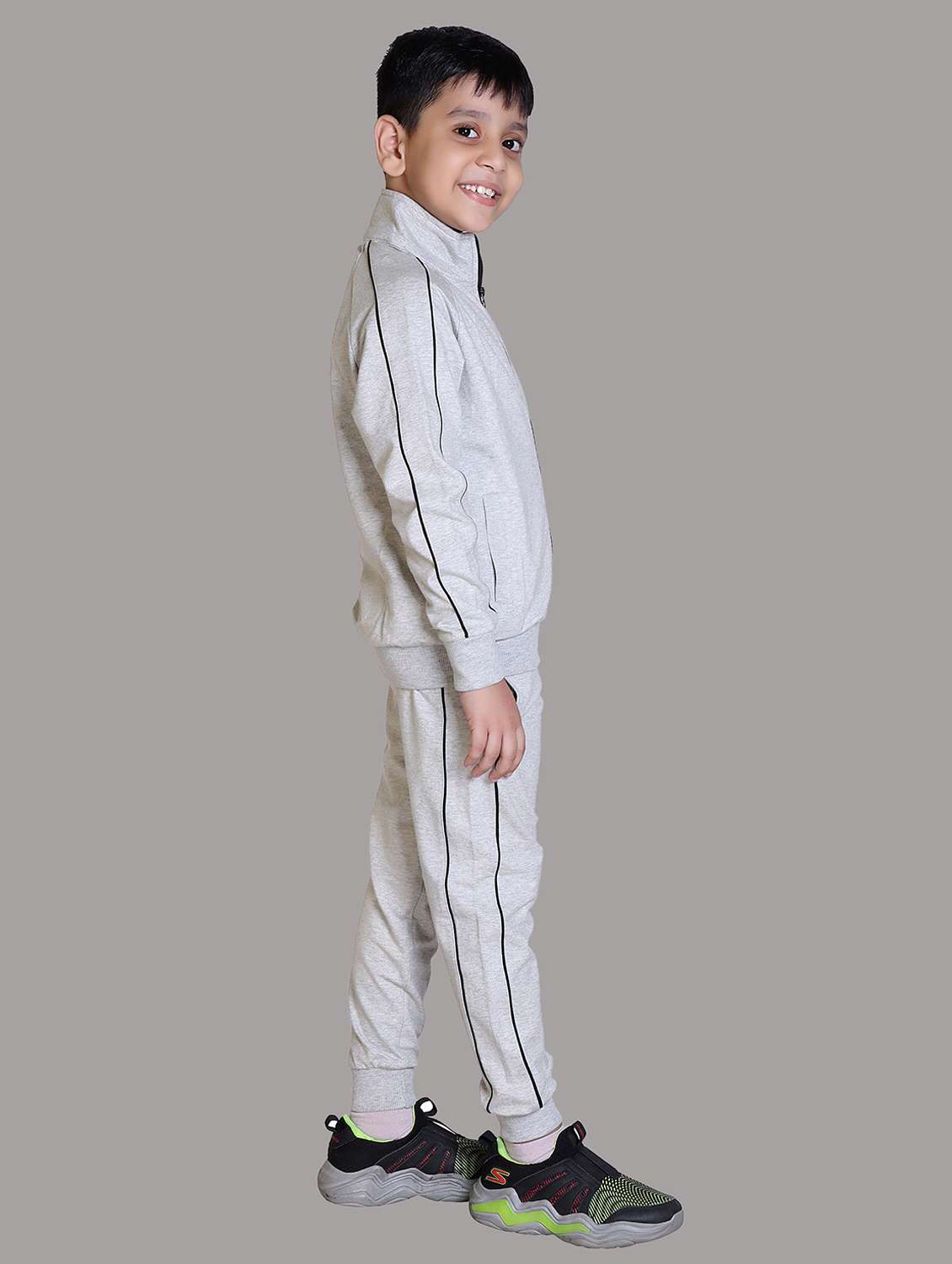 boys grey solid hooded track suit - 22019341 -  Standard Image - 3