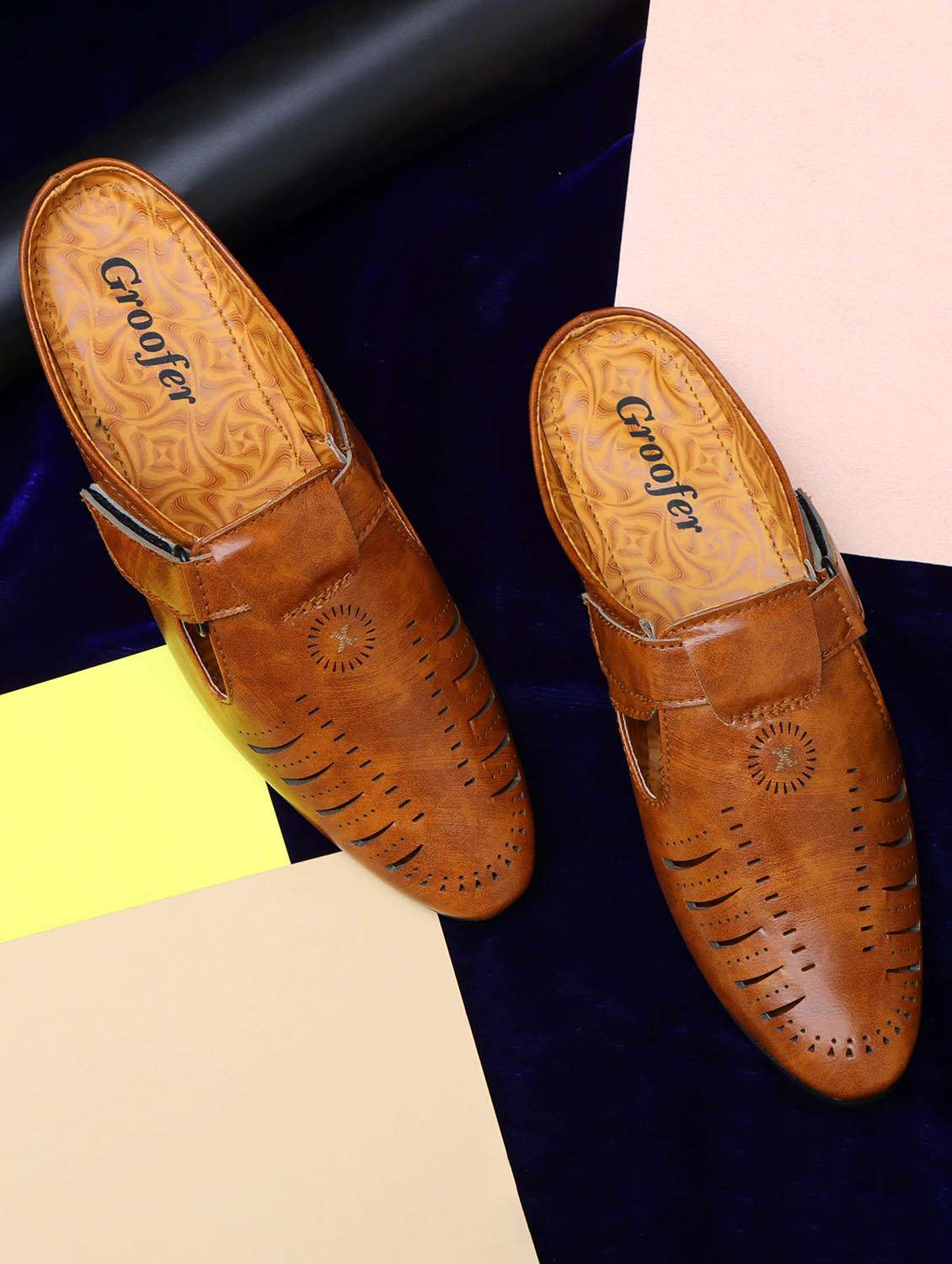 men tan slip on mule