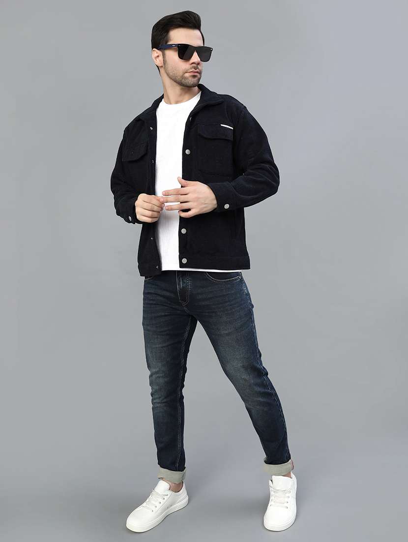 men solid collared long sleeve shacket - 22019451 -  Standard Image - 3