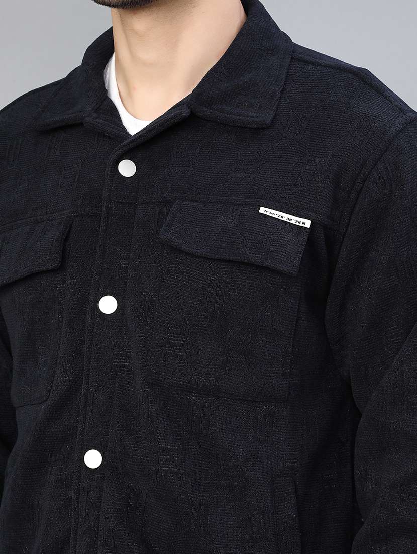 men solid collared long sleeve shacket - 22019451 -  Standard Image - 5