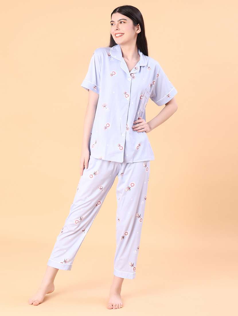 women printed short sleeve pyjama set nightwear - 22019478 -  Standard Image - 3