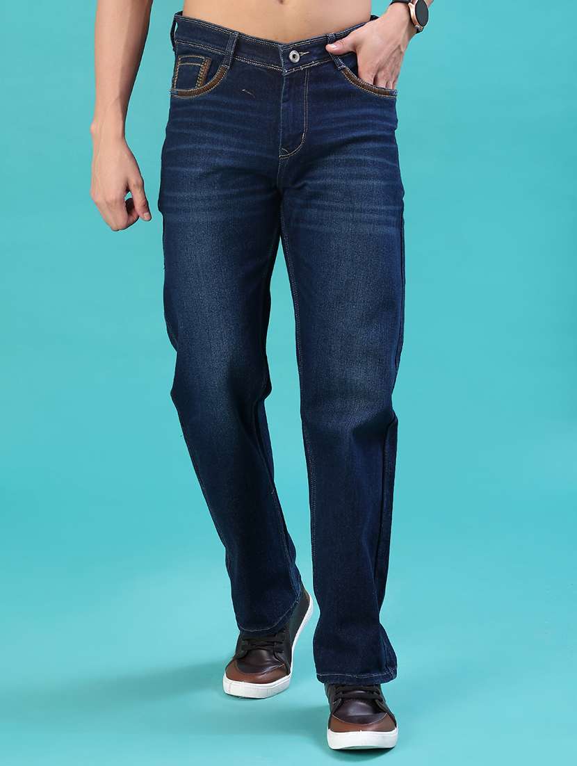 men washed mid rise full length jeans