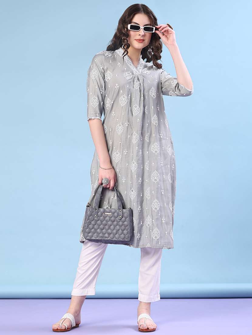 women printed three quarter sleeve a-line kurta