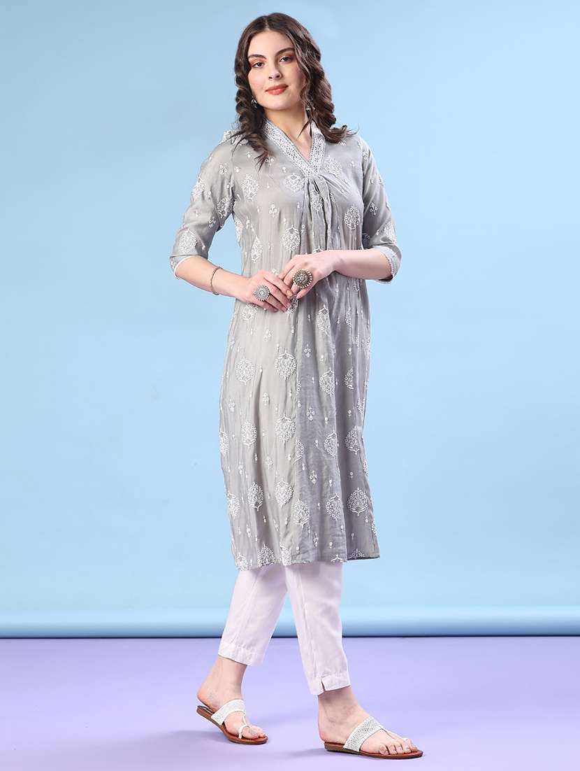 women printed three quarter sleeve a-line kurta - 22019510 -  Standard Image - 3