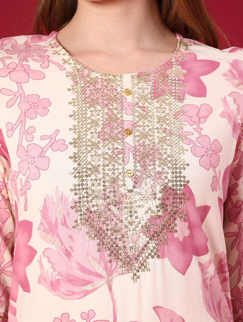 women three quarter sleeve straight kurta - 22019511 -  Standard Image - 5