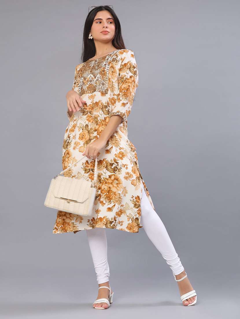 women three quarter sleeve straight kurta