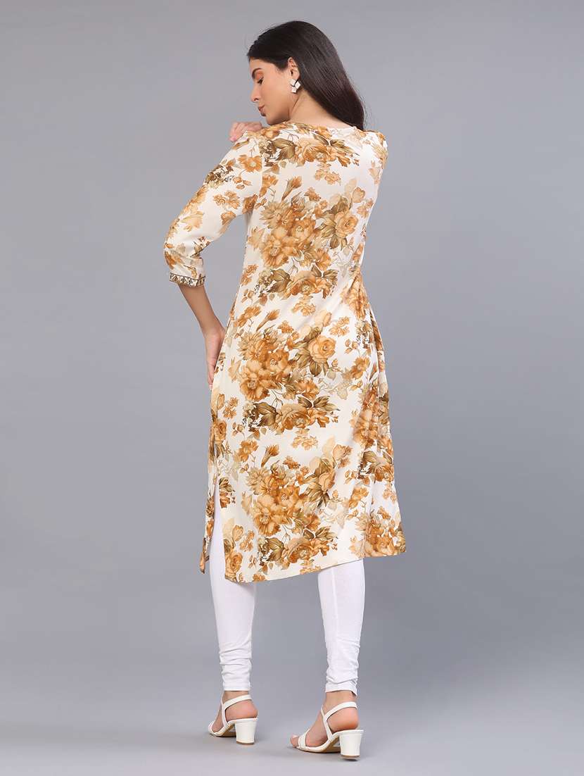 women three quarter sleeve straight kurta - 22019526 -  Standard Image - 3