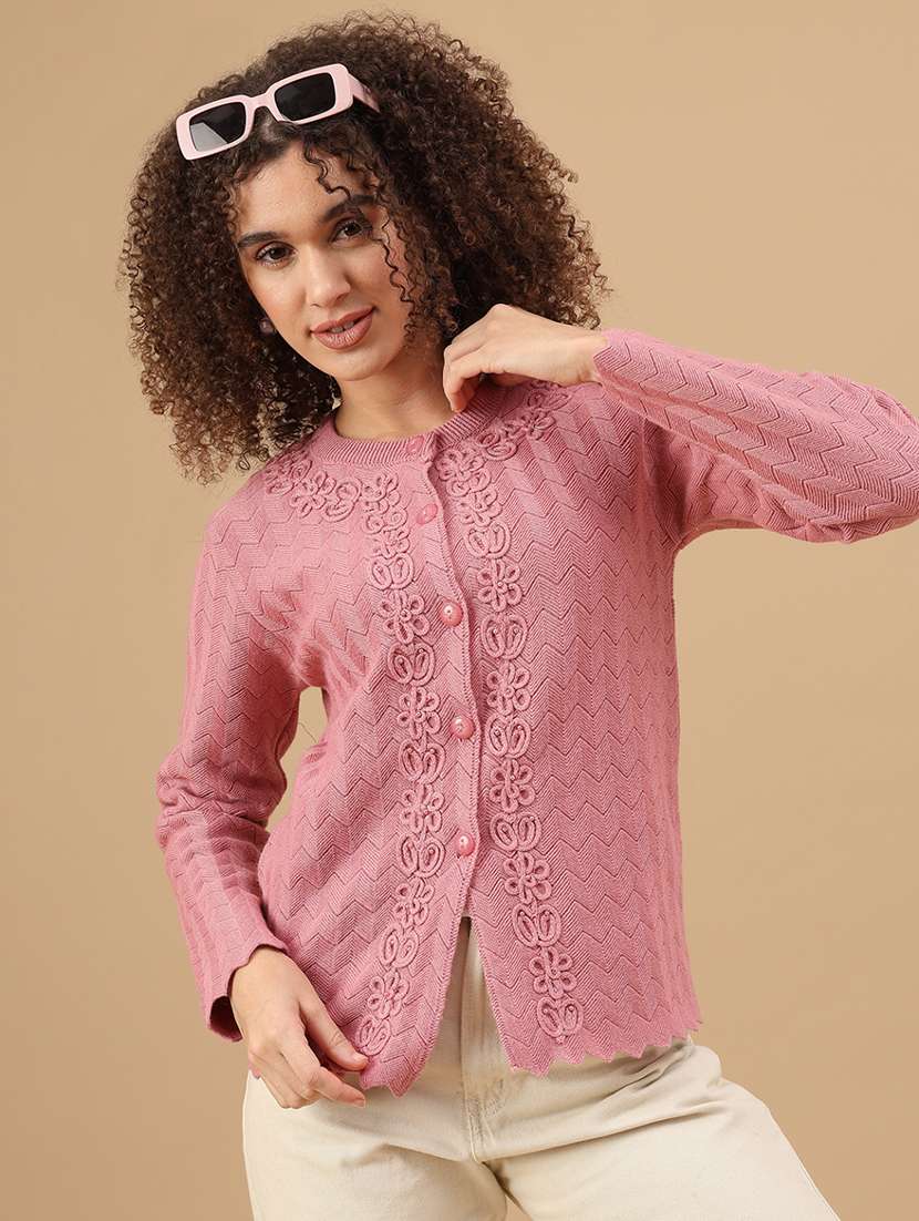 women self design long sleeve cardigan