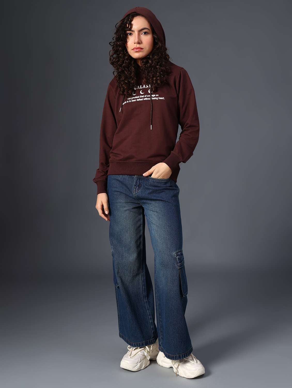 women printed long sleeve hooded sweatshirt - 22019579 -  Standard Image - 5