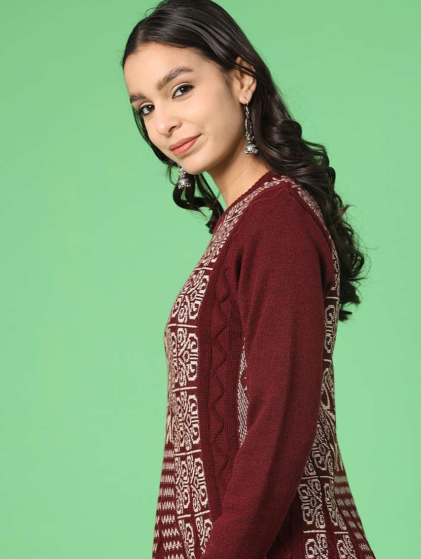 women self designed woolen kurta and pant set - 22019582 -  Standard Image - 3