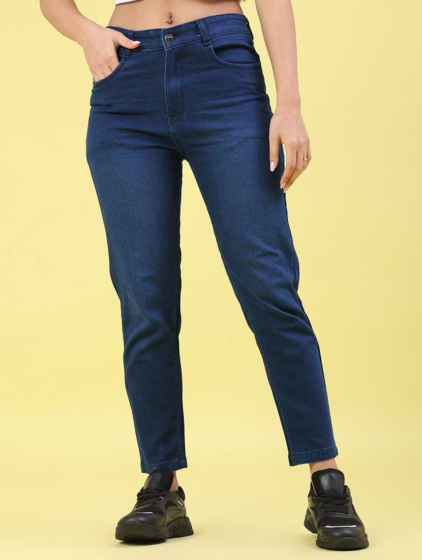women solid mid rise slim jean