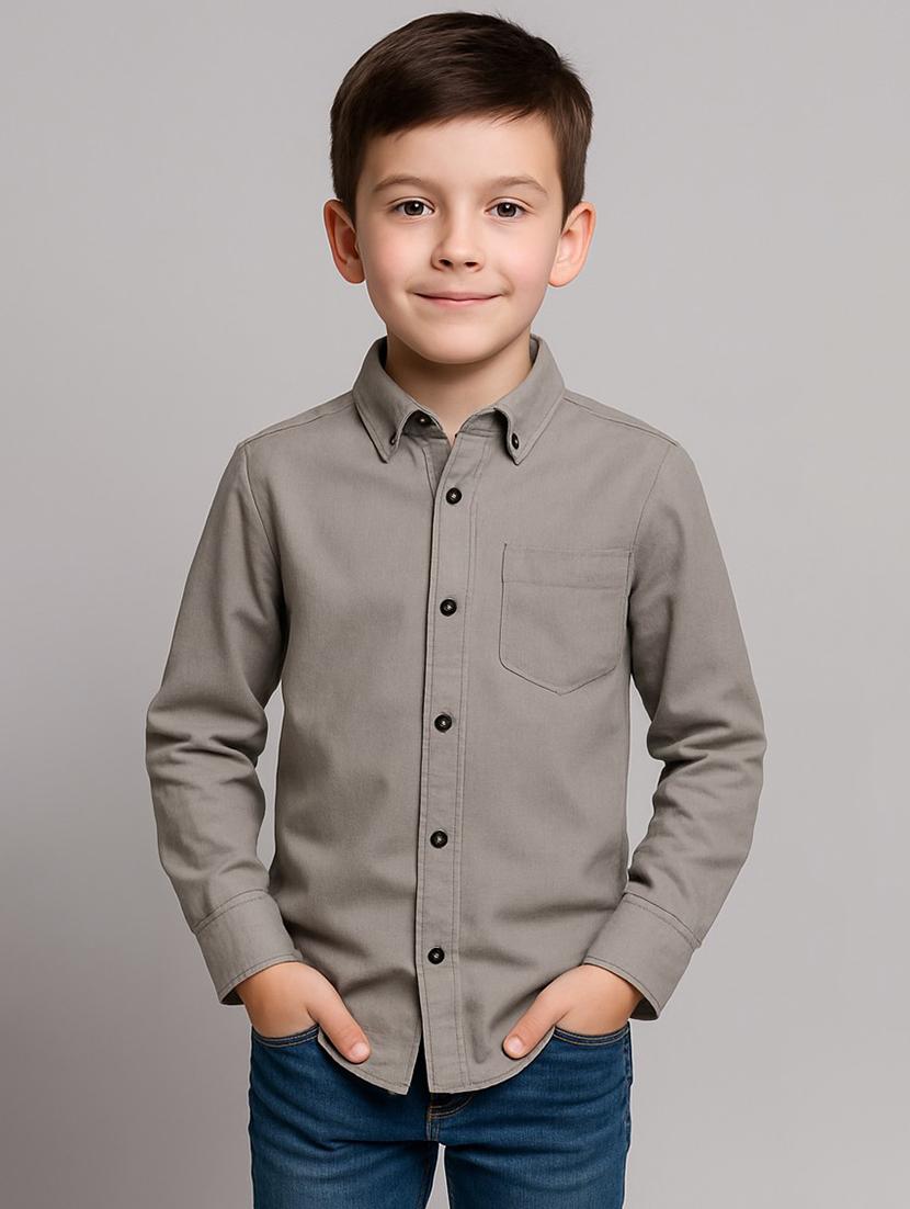 boys solid collared long sleeve shirt