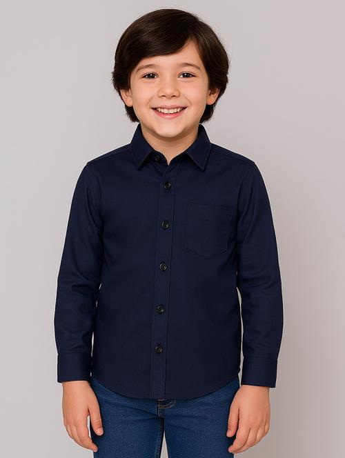 boys solid collared long sleeve shirt - 22019956 -  Standard Image - 0