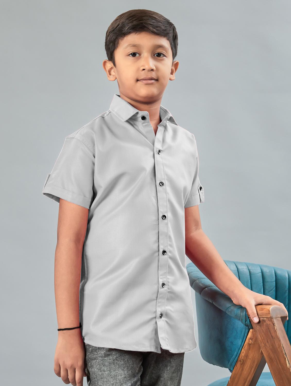 boys solid collared short sleeve shirt