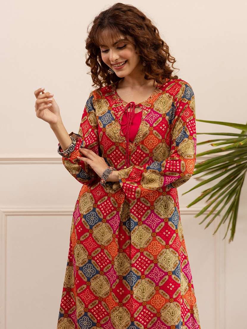 women printed long sleeve kurta palazzo set - 22019974 - Standard Image - 3