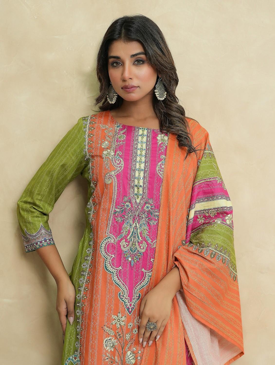 women three quarter sleeve kurta pant with dupatta set - 22019989 - Standard Image - 3