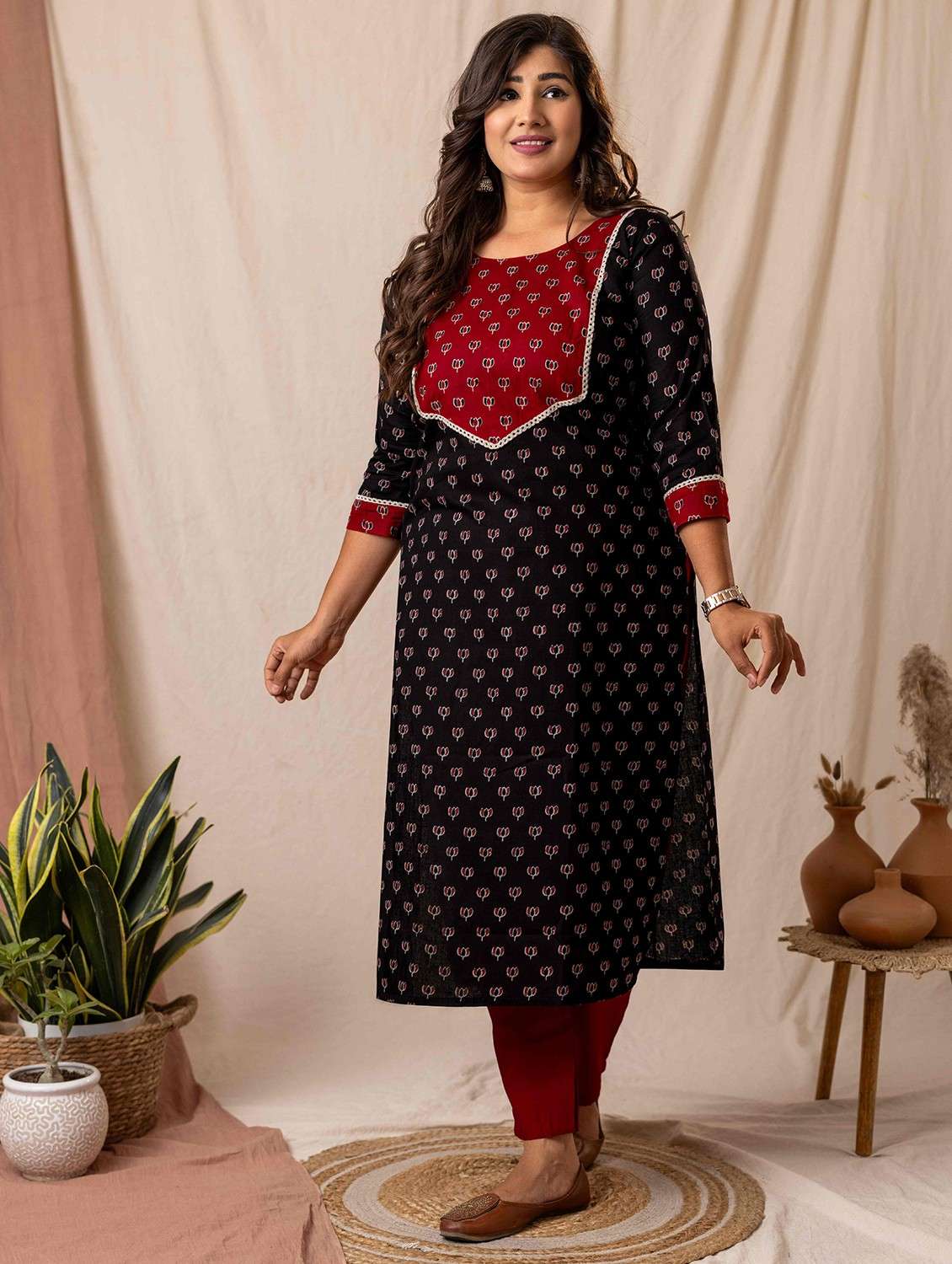 women printed three quarter sleeve straight kurta - 22019995 - Zoom Image - 0