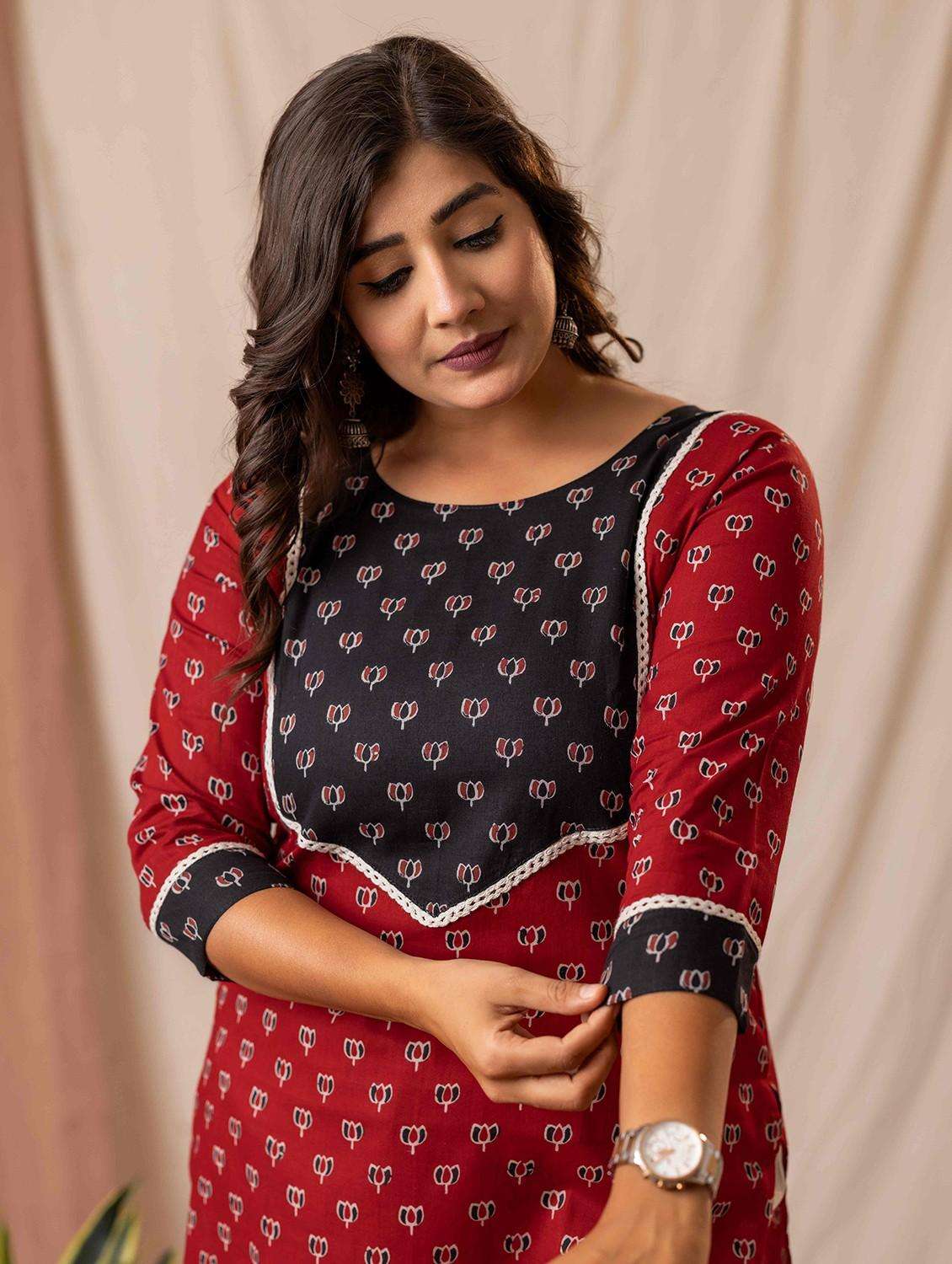 women printed three quarter sleeve straight kurta - 22019996 -  Standard Image - 3