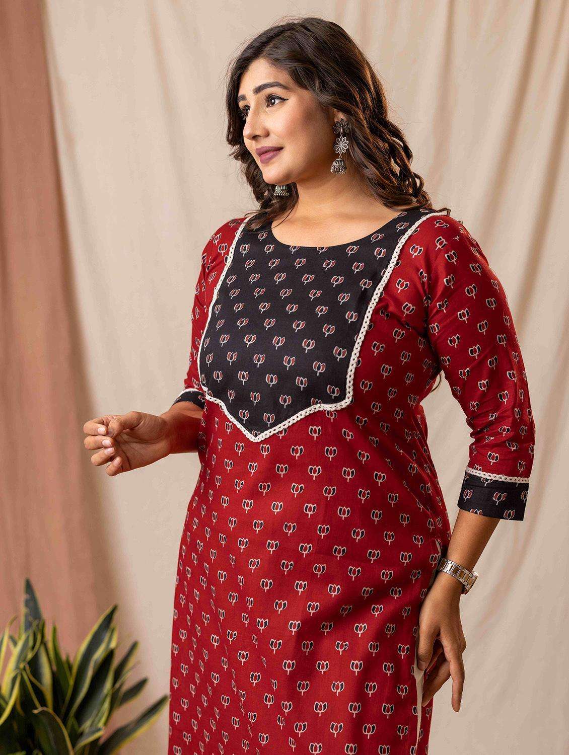women printed three quarter sleeve straight kurta - 22019996 -  Standard Image - 3