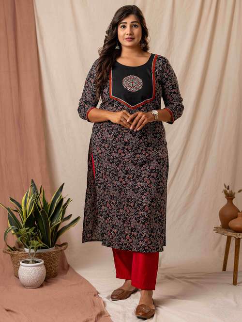 women printed three quarter sleeve straight kurta - 22019997 - Standard Image - 0