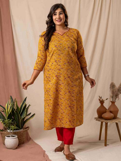 women printed three quarter sleeve straight kurta - 22019999 -  Standard Image - 0