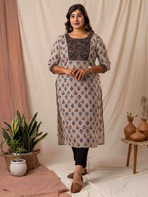 women printed three quarter sleeve straight kurta - 22020000 -  Standard Image - 0