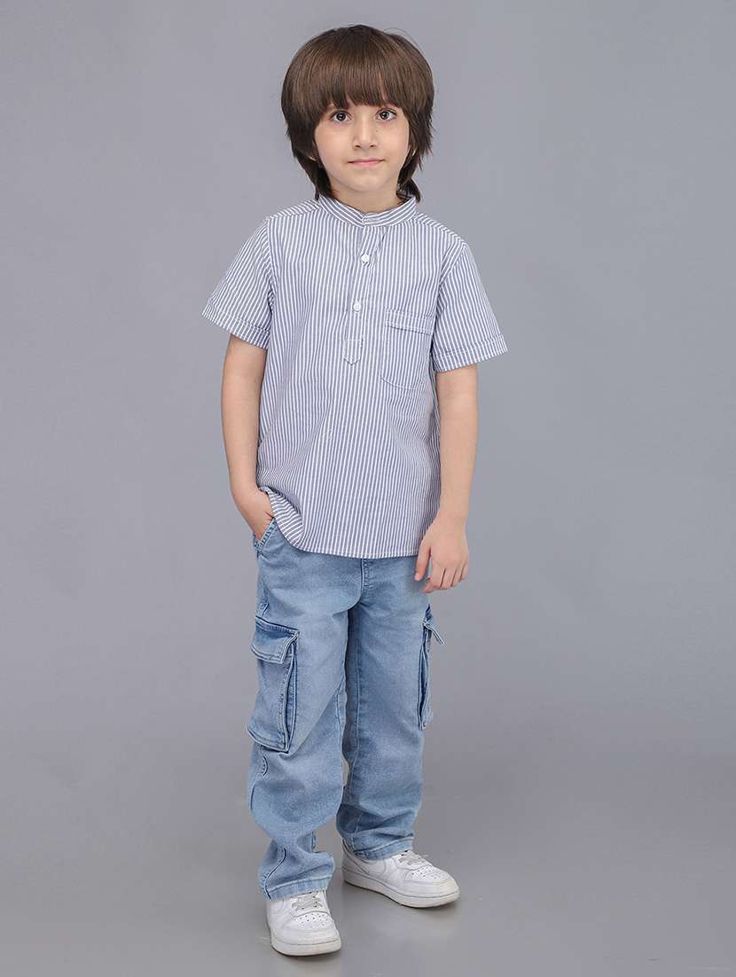 boys striped short sleeve short kurta - 22020016 -  Standard Image - 3