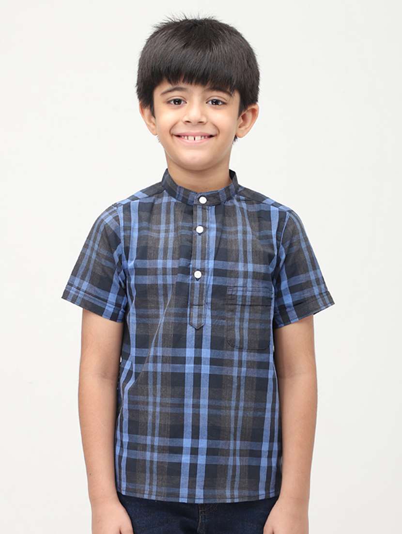 boys checkered short sleeve short kurta