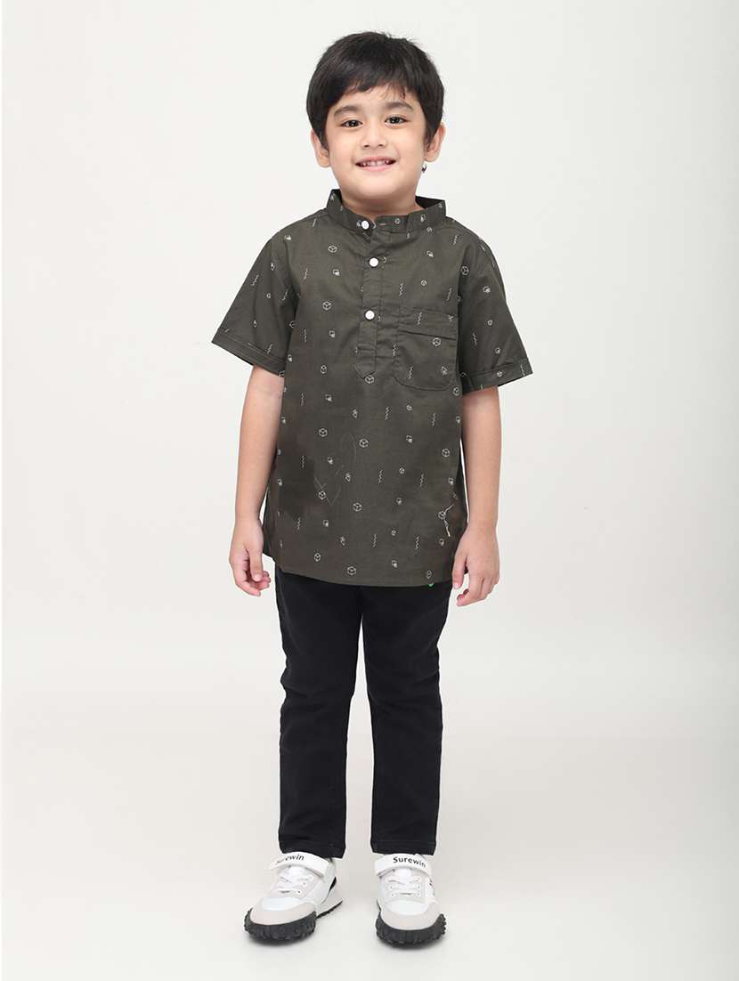 boys printed short sleeve short kurta - 22020019 -  Standard Image - 5