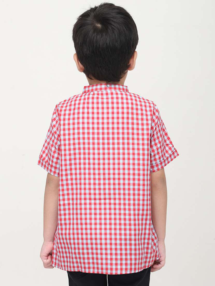 boys checkered mandarin collared short kurta - 22020021 -  Standard Image - 3