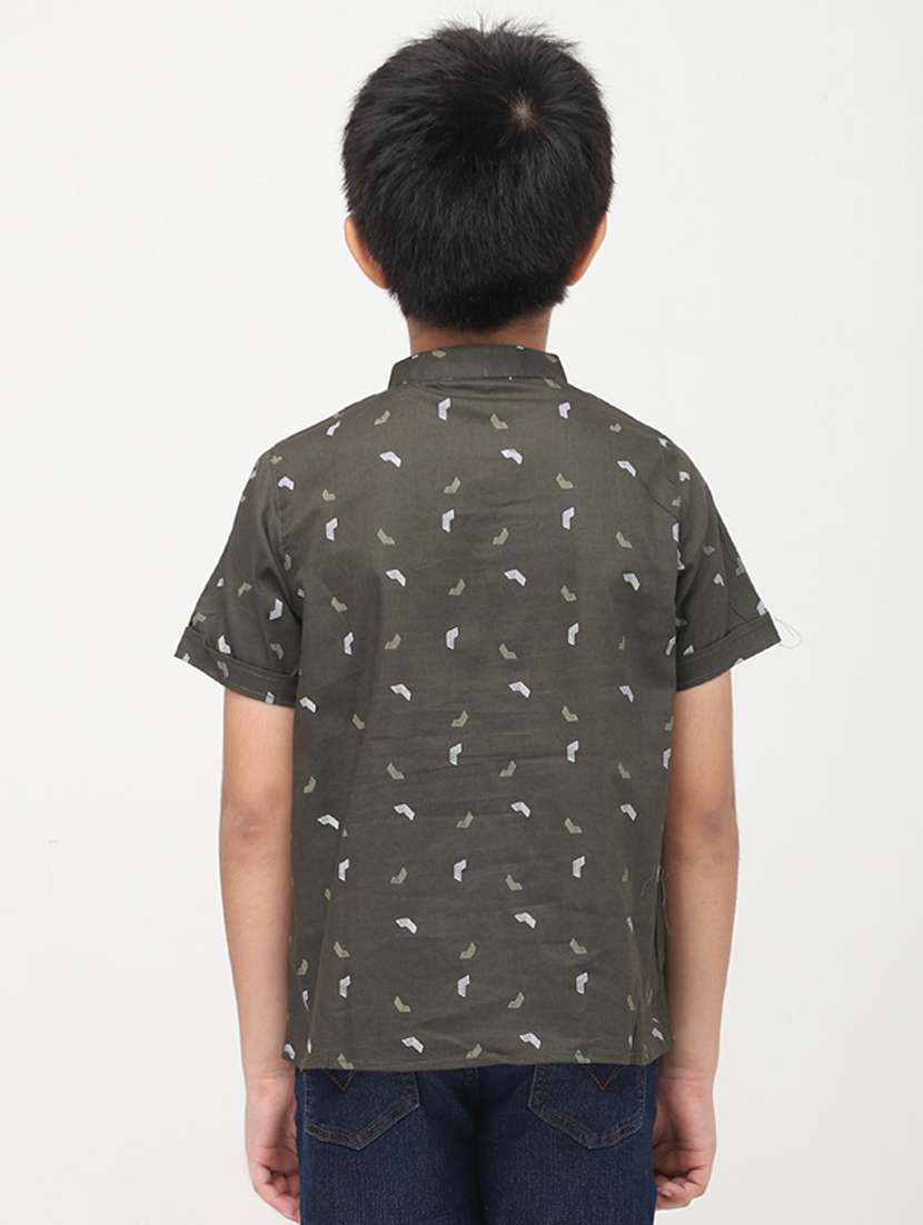 boys printed mandarin collared short kurta - 22020023 -  Standard Image - 3