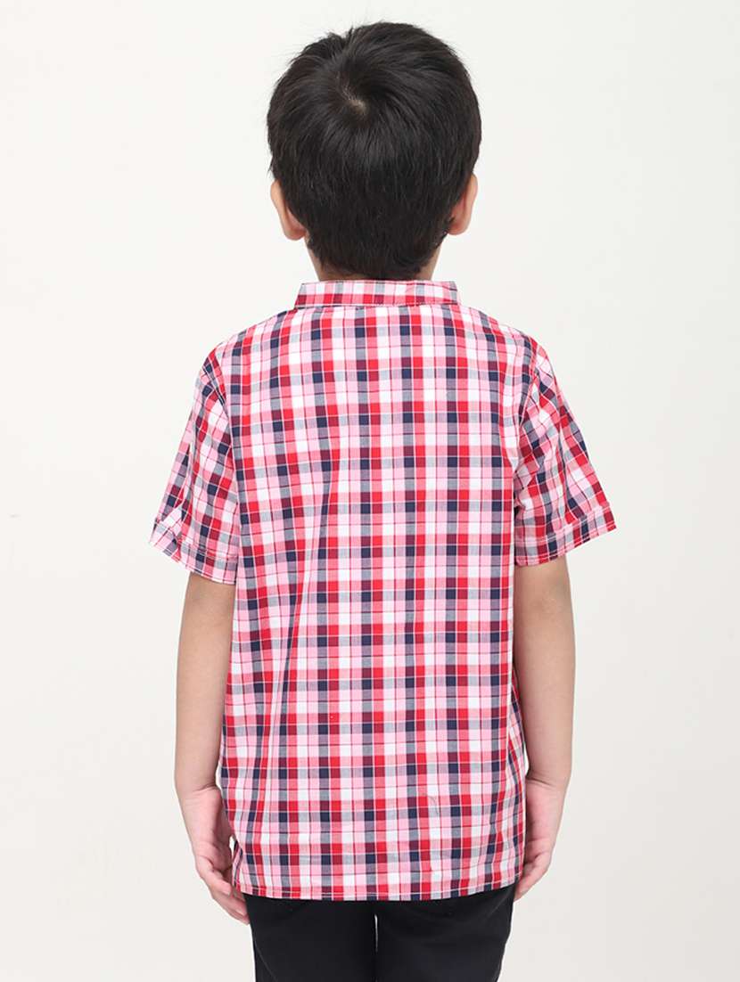 boys checkered mandarin collared short kurta - 22020024 -  Standard Image - 3