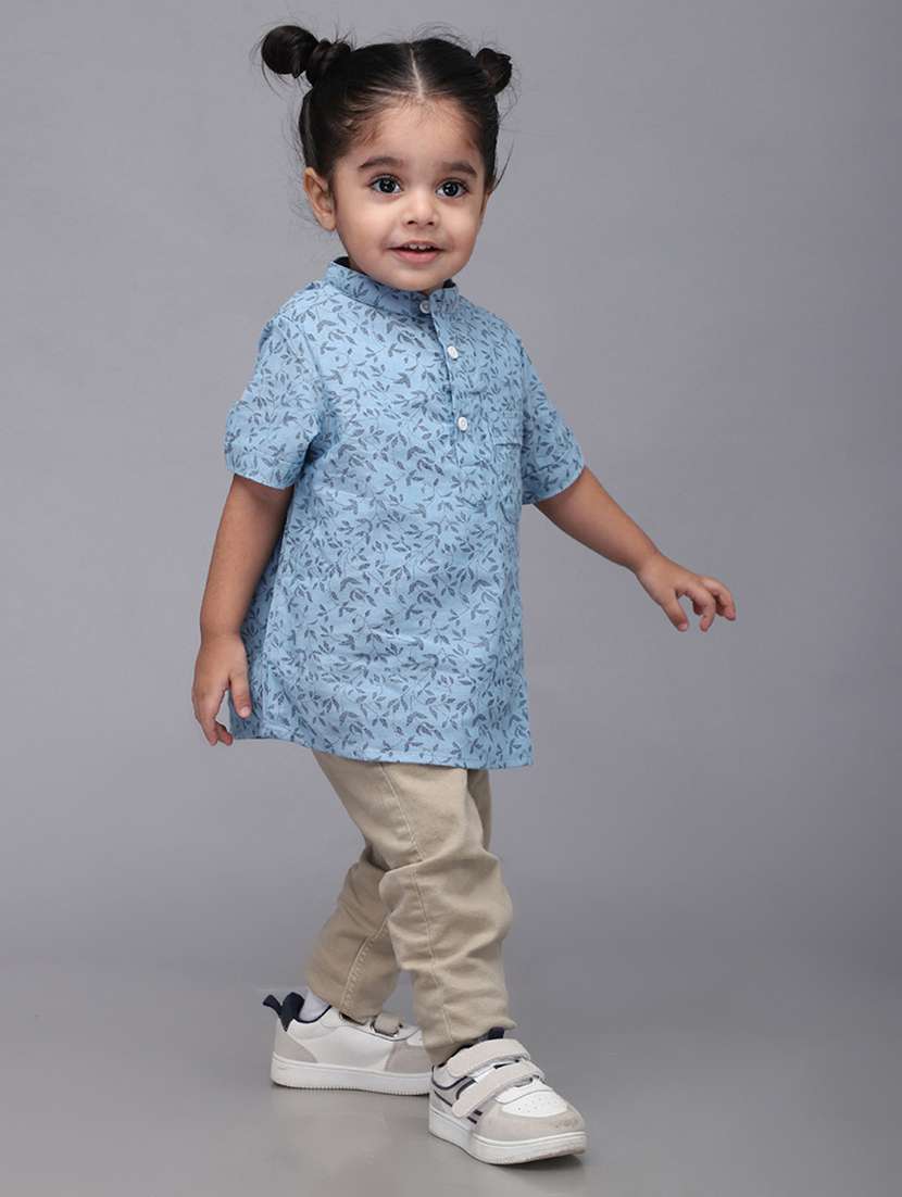 boys checkered mandarin collared short kurta - 22020027 -  Standard Image - 5