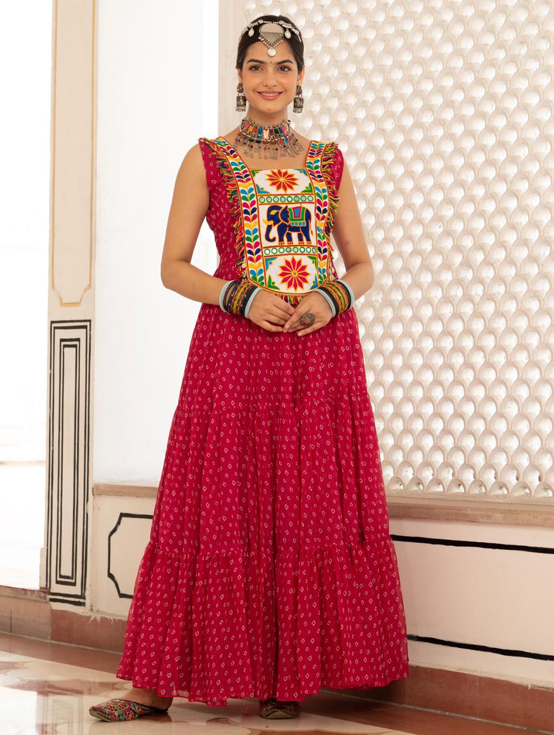 pink georgette fit & flare ethnic dress - 22020030 - Zoom Image - 0