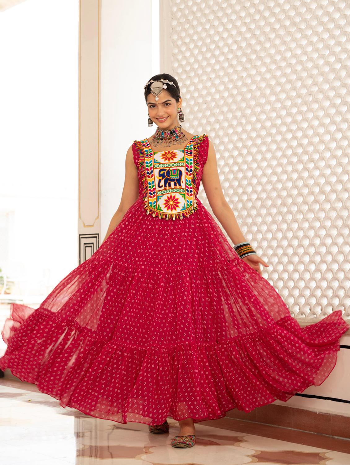 pink georgette fit & flare ethnic dress - 22020030 - Standard Image - 3