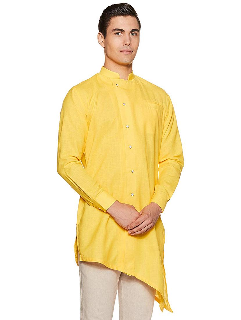 men solid long sleeve asymmetric kurta