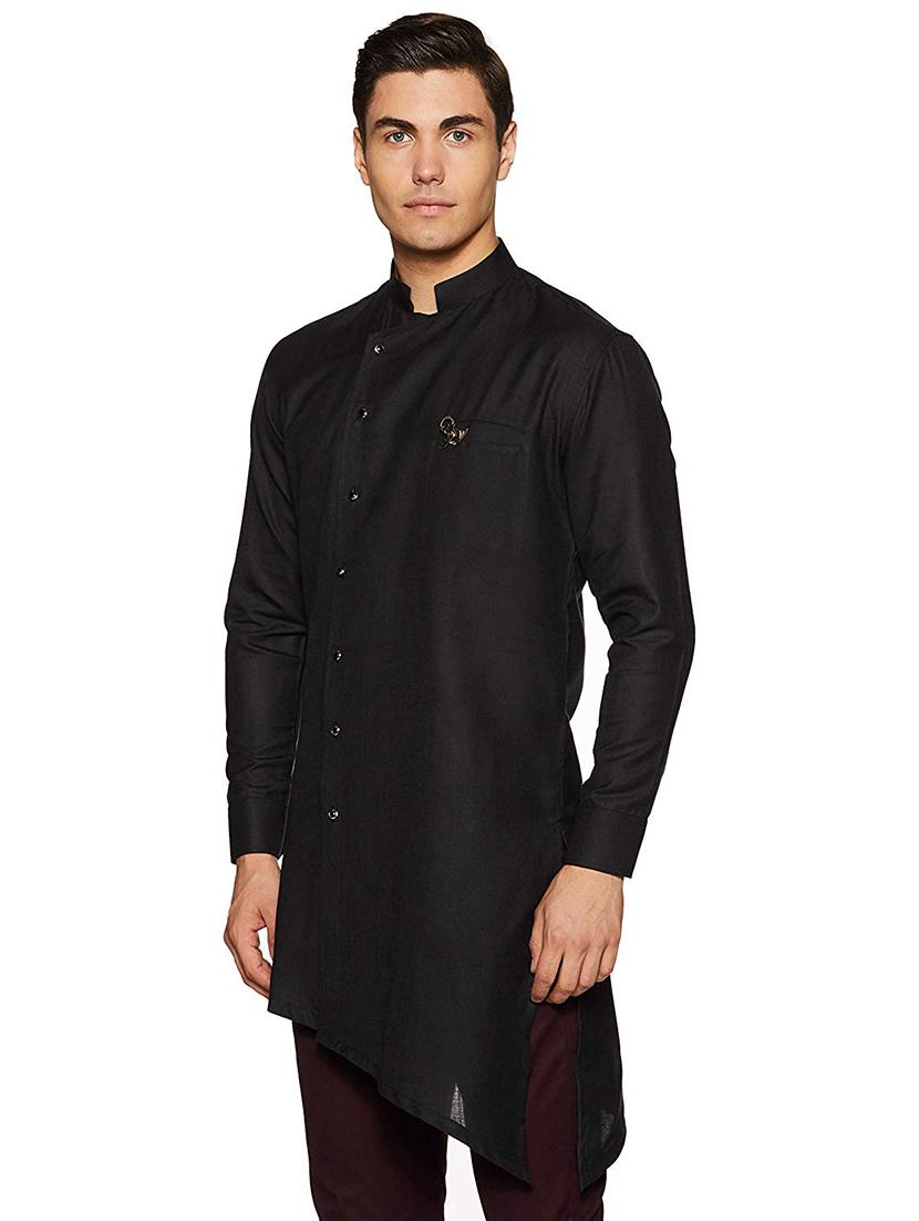 men solid long sleeve asymmetric kurta