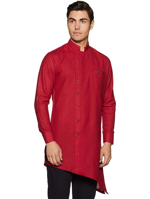 men solid long sleeve asymmetric kurta - 22020046 - Standard Image - 0