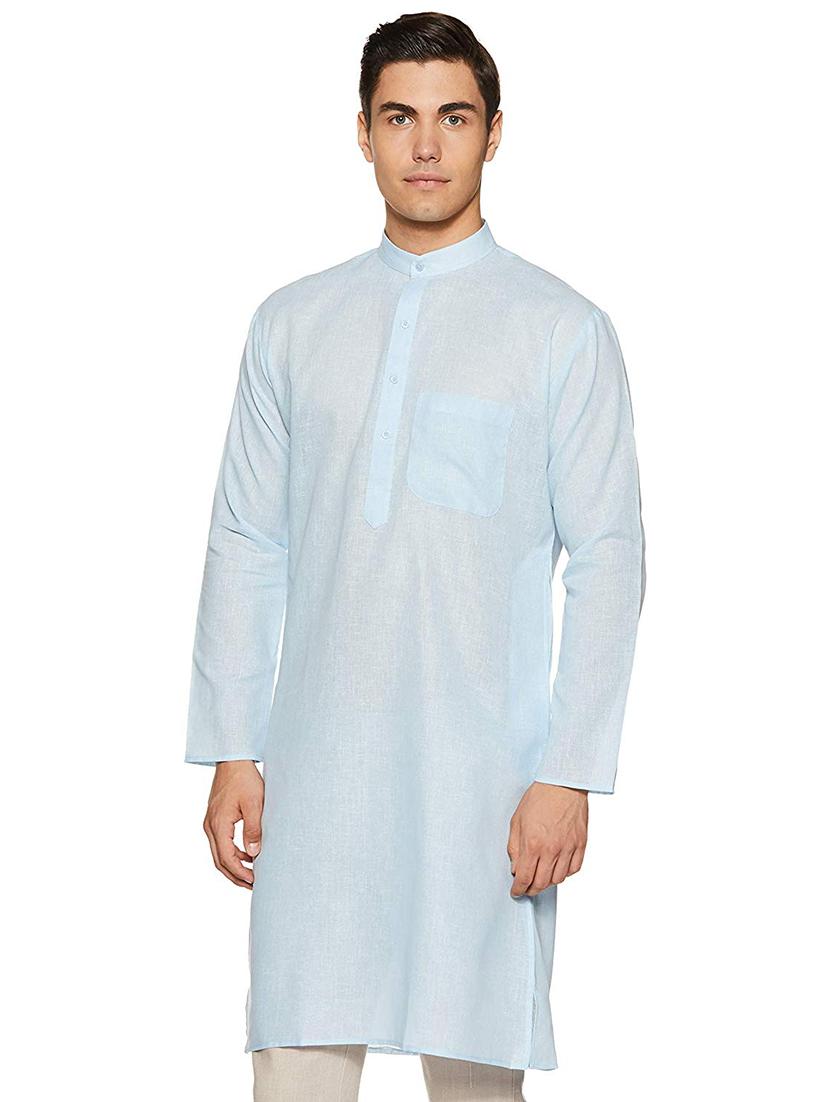 men solid mandarin neck long sleeve kurta