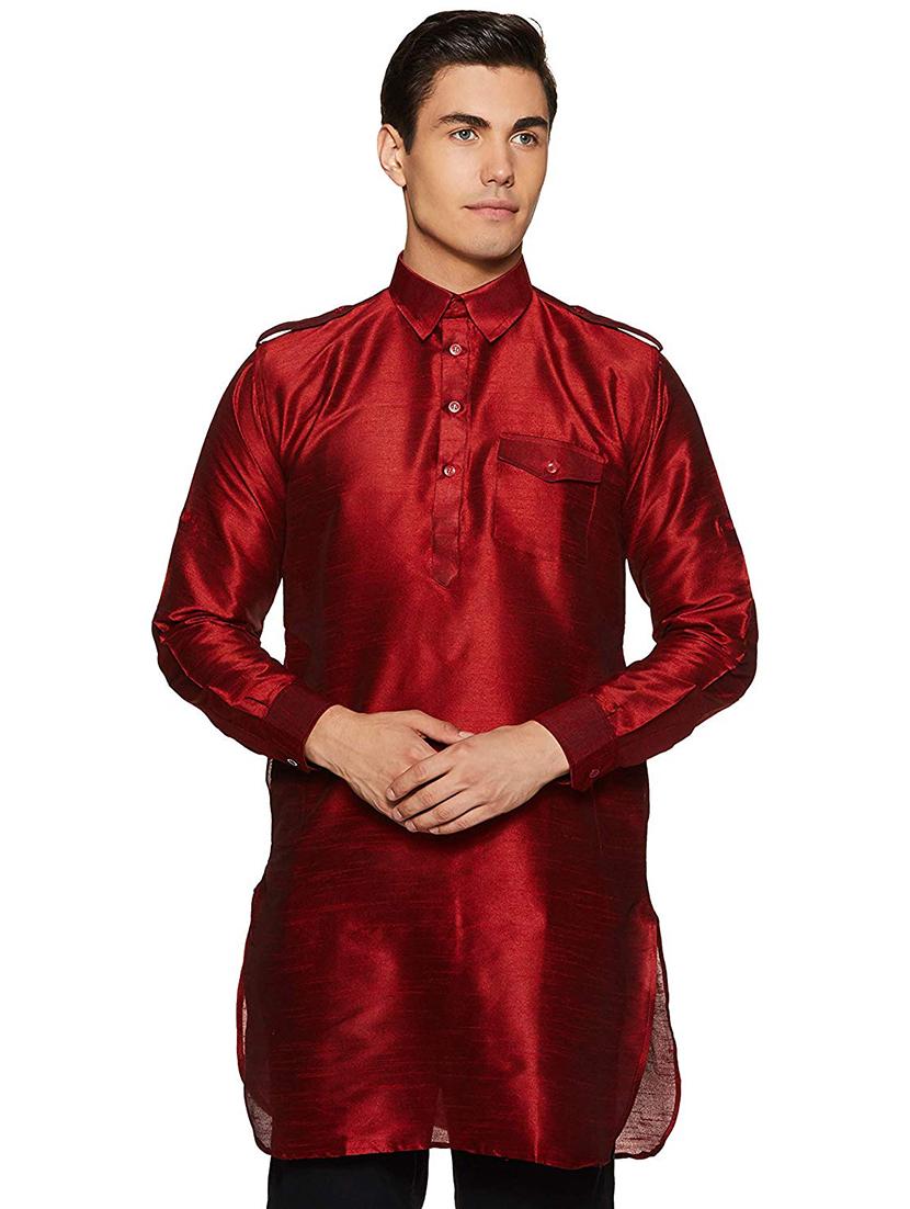 men solid long sleeve pathani kurta