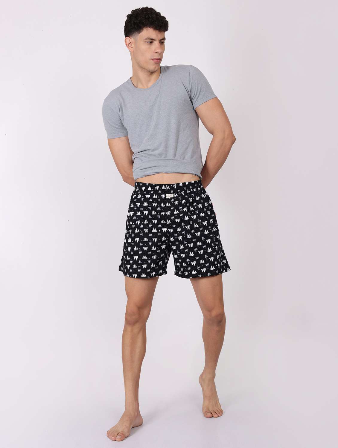 men printed mid rise loungewear boxer - 22020296 -  Standard Image - 5