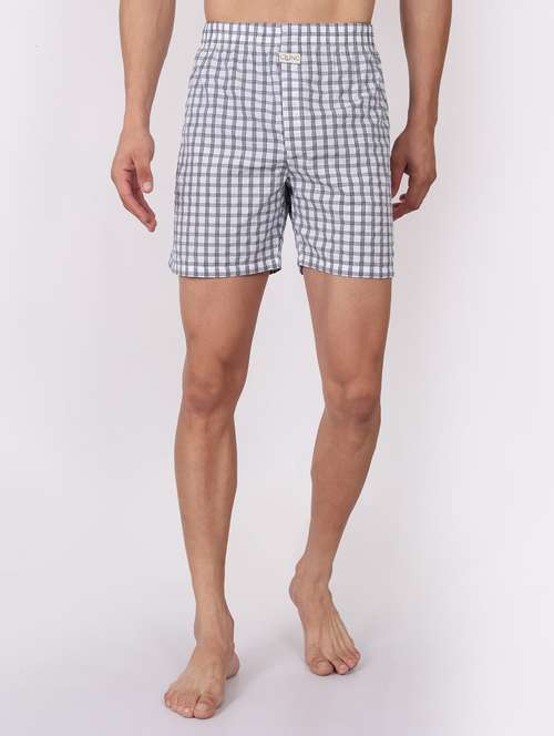 men checkered mid rise loungewear boxer - 22020304 -  Standard Image - 0