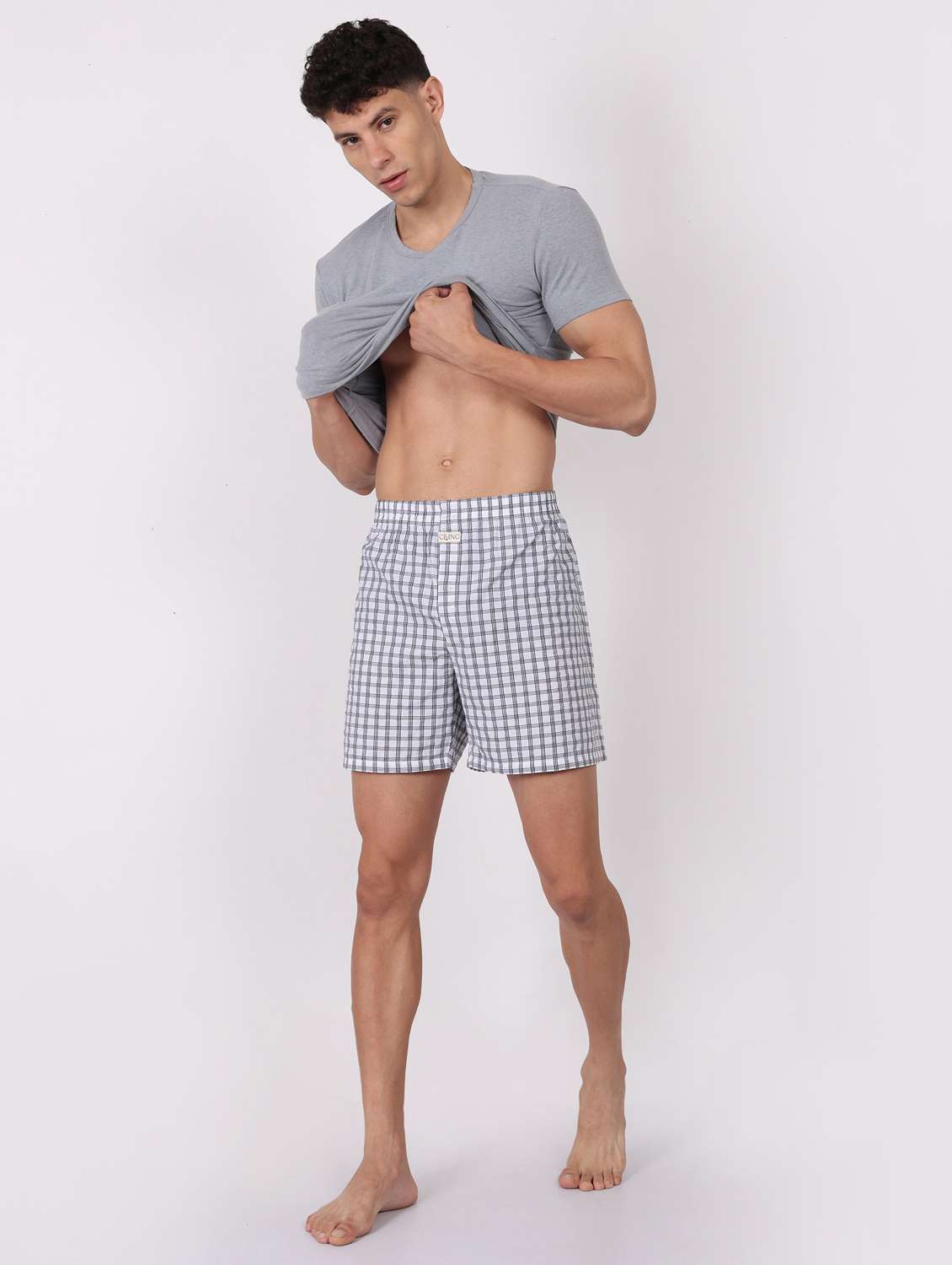 men checkered mid rise loungewear boxer - 22020304 -  Standard Image - 5