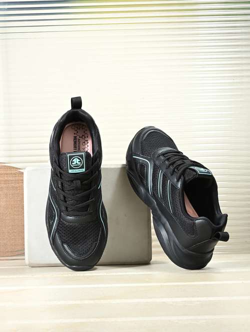 black synthetic & mesh laceup sports shoes - 22020315 -  Standard Image - 0