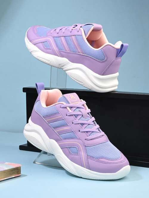 lavender synthetic & mesh laceup sports shoes - 22020318 -  Standard Image - 0